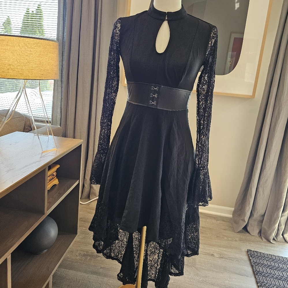 SOLD Royal Bones Black High-Low Lace Dress S